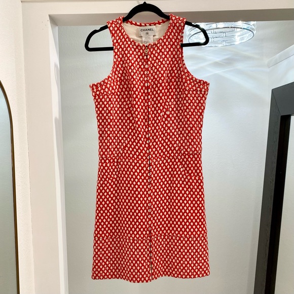 CHANEL Dresses & Skirts - SOLD Authentic Chanel Red and White Tweed Dress size 38